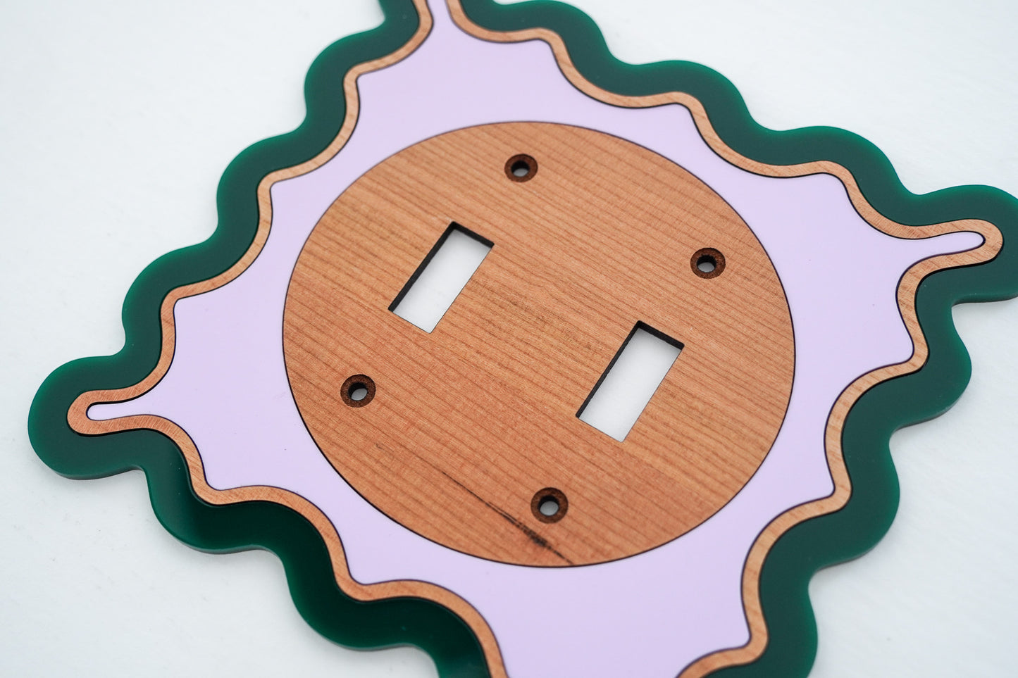 Wood, Green and Pastel Lavender Wavy Decorative Light Switch Covers