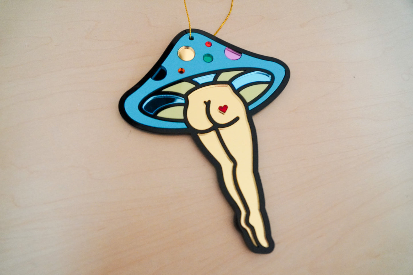 Blue and Rainbow Mushroom Lady Tree Ornament