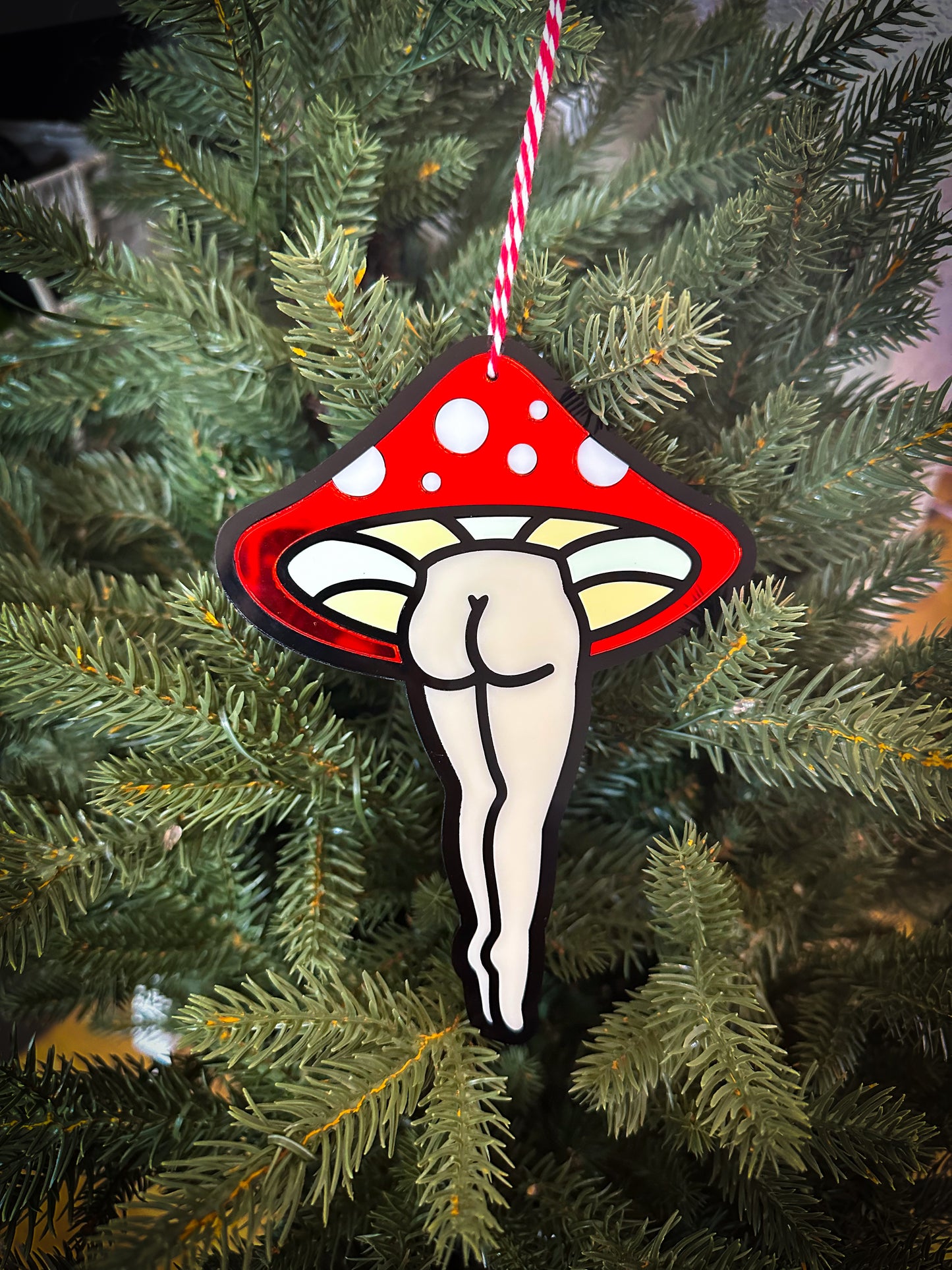 Mirror Red Mushroom Lady Tree Ornament