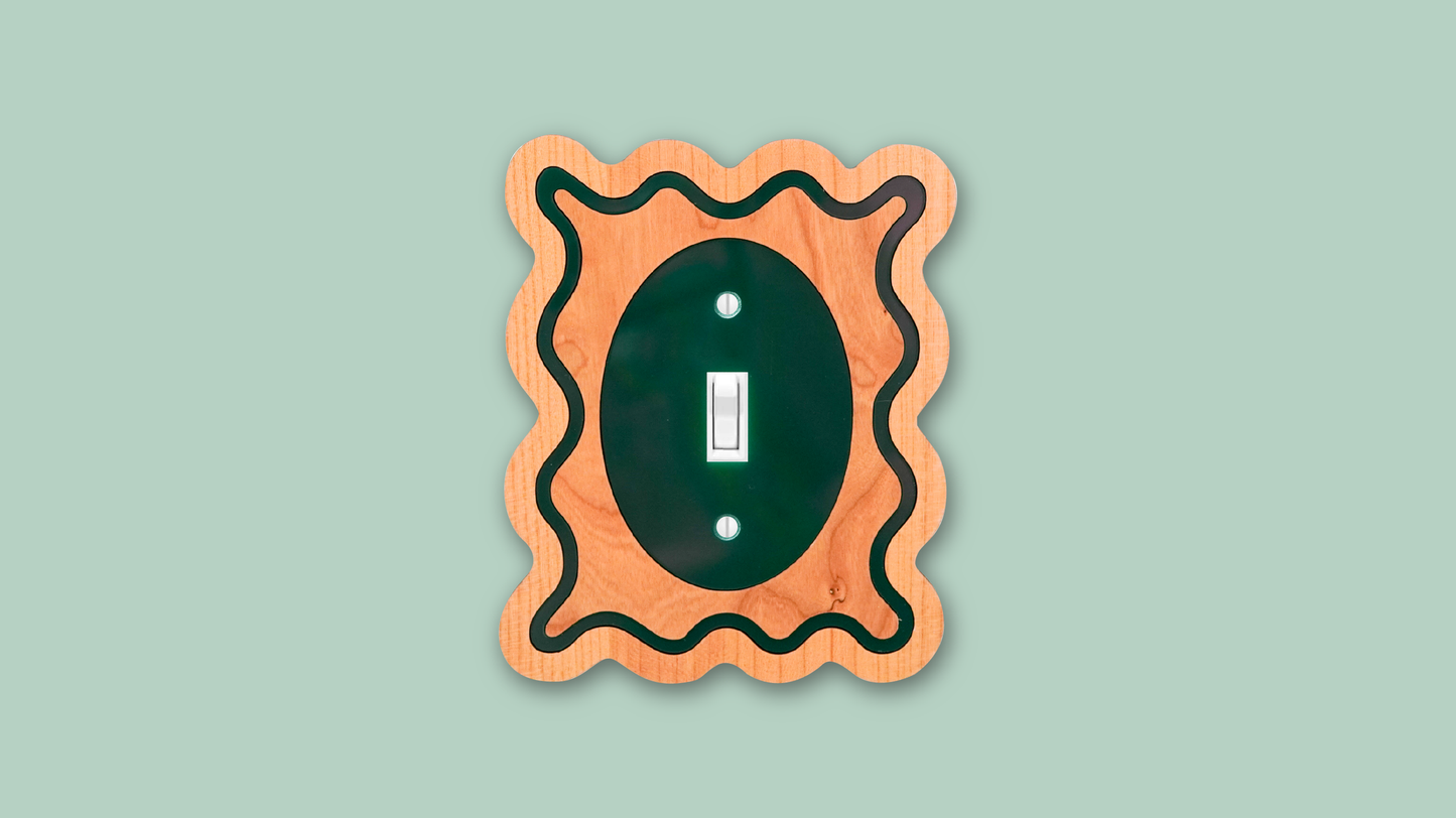 Wood, Green and Pastel Lavender Wavy Decorative Light Switch Covers