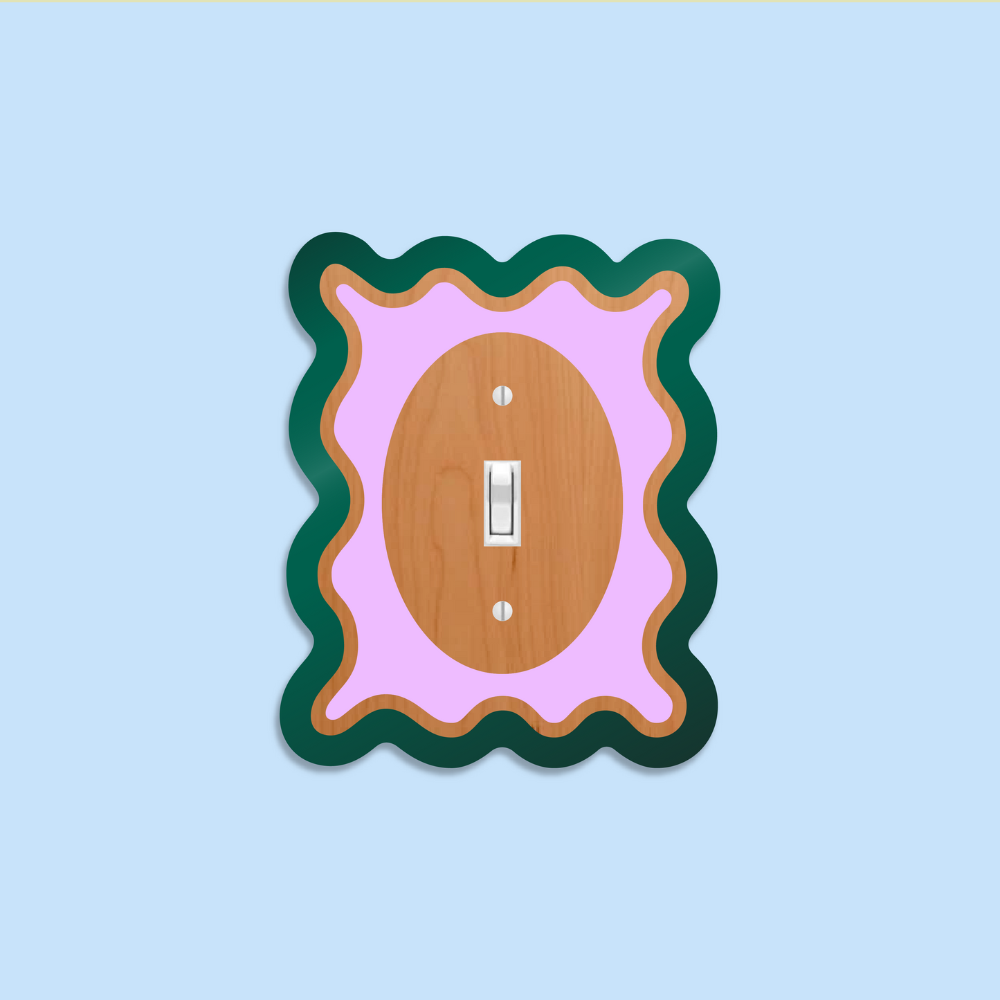Wood, Green and Pastel Lavender Wavy Decorative Light Switch Covers