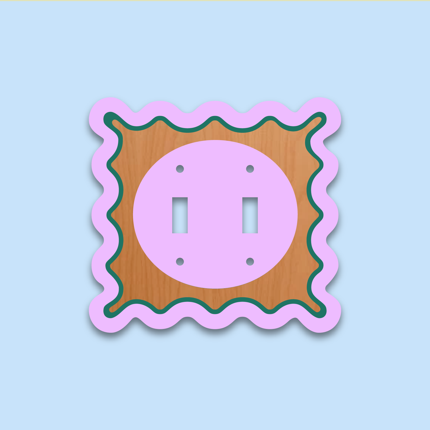 Wood, Green and Pastel Lavender Wavy Decorative Light Switch Covers