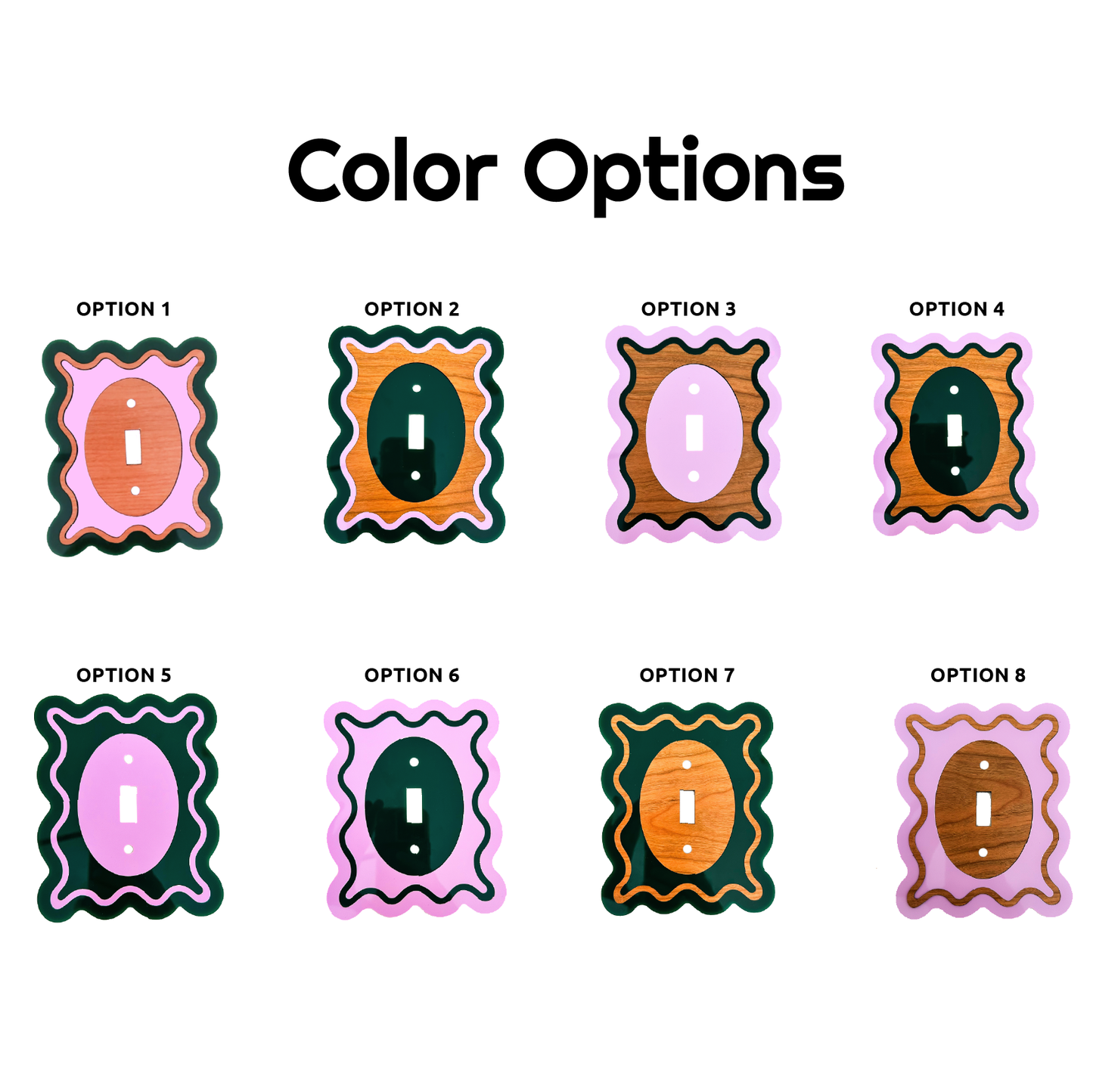 Wood, Green and Pastel Lavender Wavy Decorative Light Switch Covers