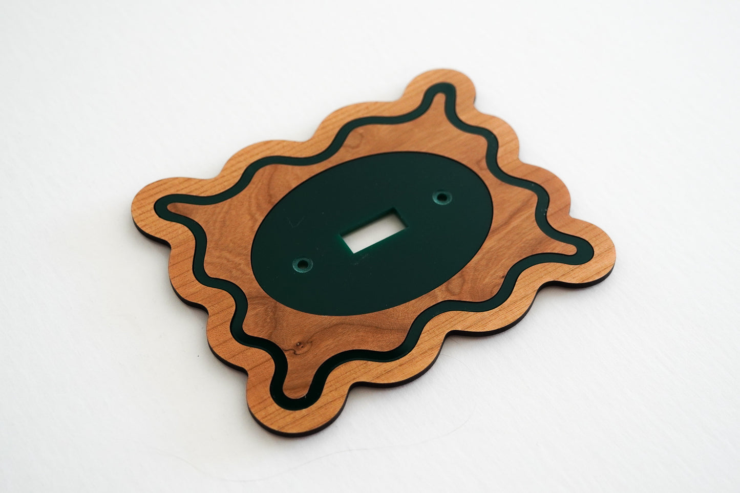 [Wood and Dark Green] Wavy Decorative Light Switch Covers [Single Toggle]