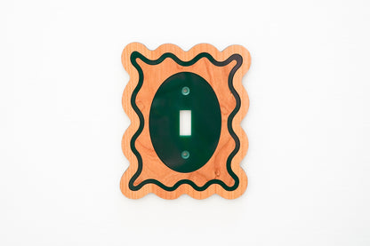 [Wood and Dark Green] Wavy Decorative Light Switch Covers [Single Toggle]