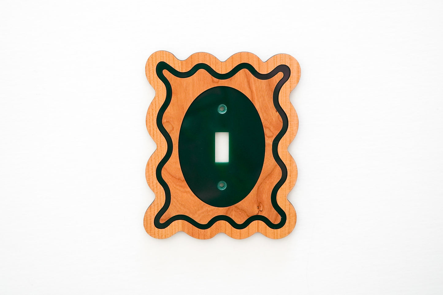 [Wood and Dark Green] Wavy Decorative Light Switch Covers [Single Toggle]