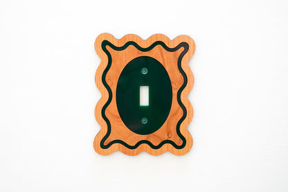 [Wood and Dark Green] Wavy Decorative Light Switch Covers [Single Toggle]