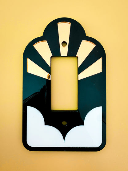Sun Burst Art Deco Light Switch Plate Cover or Outlet Plug Cover