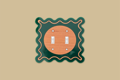 [Wood and Dark Green] Wavy Decorative Light Switch Covers [Double Toggle]